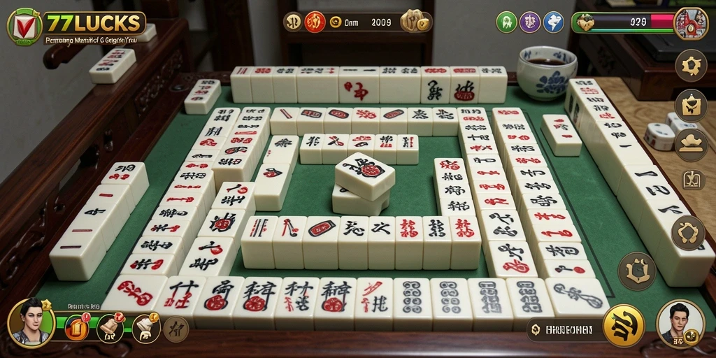 Screenshot gameplay <strong>77LUCKS</strong> menunjukkan suasana seru permainan Mahjong.