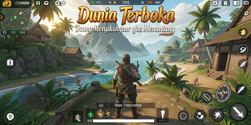 Screenshot gameplay CVG8888 menampilkan eksplorasi dunia terbuka yang menakjubkan.