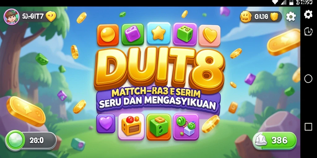 Tampilan gameplay DUIT8 dengan tantangan Match-3 yang menarik.
