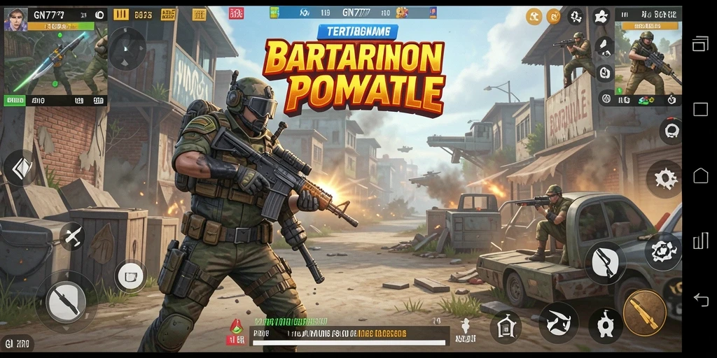 Tangkapan layar gameplay GN777 menunjukkan pertempuran seru di medan perang Battle Royale.