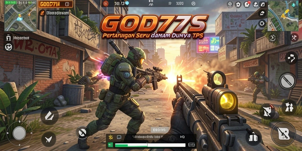 Tampilan gameplay seru dari GOD77 dalam mode TPS.