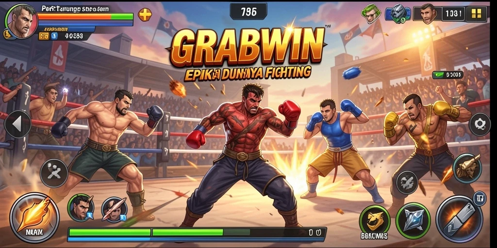 Screenshot GRABWIN menunjukkan karakter sedang bertarung dengan aksi mendebarkan.