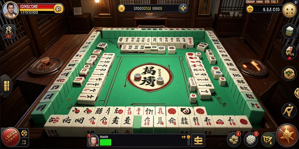 Tampilan gameplay IDNSCORE yang menarik dan seru dalam permainan Mahjong.