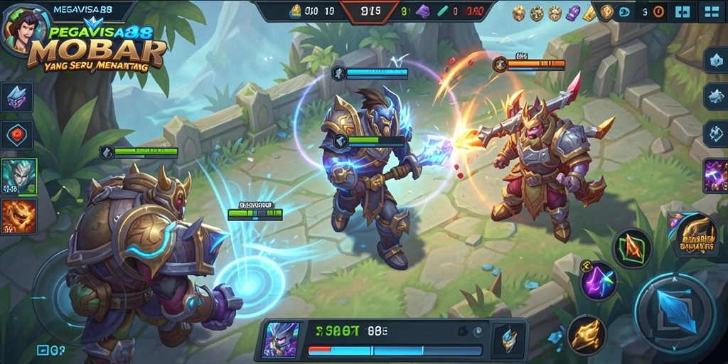Tangkapan layar gameplay seru di MEGAVISA88 dengan karakter aksi MOBA.